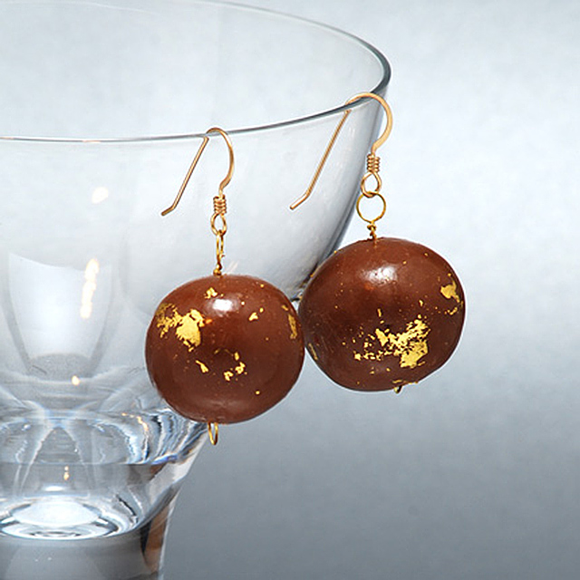 Chocolate and gold leaf earrings IIHHIH